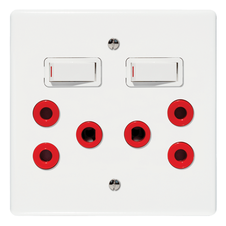 Classic Double Dedicated Socket 1644 Red Switched White on 4x4 Yoke